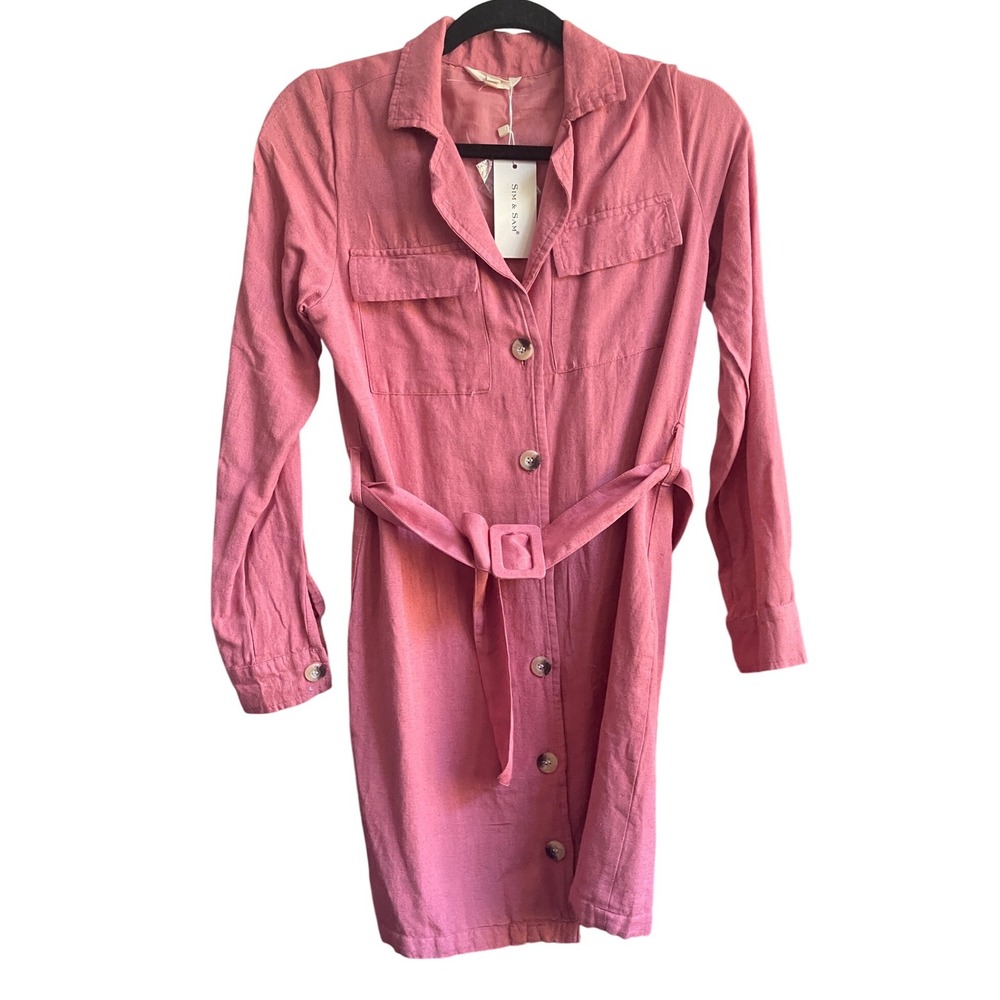 NWT Sim &‎ Sam Mauve Pink Long Sleeve Shirt Dress S
